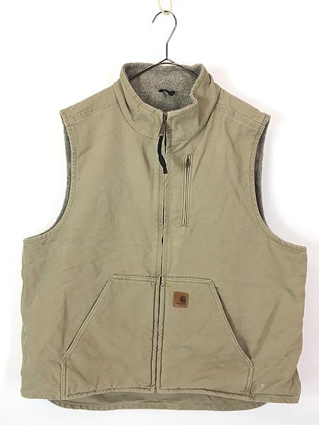 古着 Carhartt 裏ボア ベージュ ダック ハイネック ベスト XL 古着?A