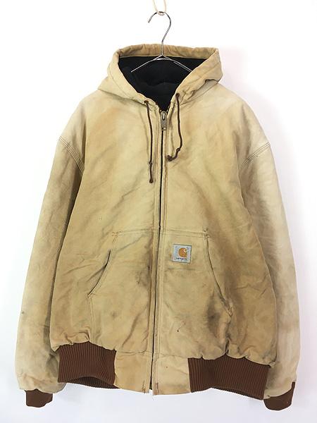 古着 Carhartt フェード ブラウン ダック 防寒 パデット アクティブ パーカー ジャケット L位 古着