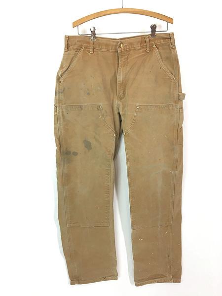 古着 90s USA製 Carhartt ペンキ リペア ブラウン ダック Wニー ペインター ワーク パンツ W35 L33 古着
