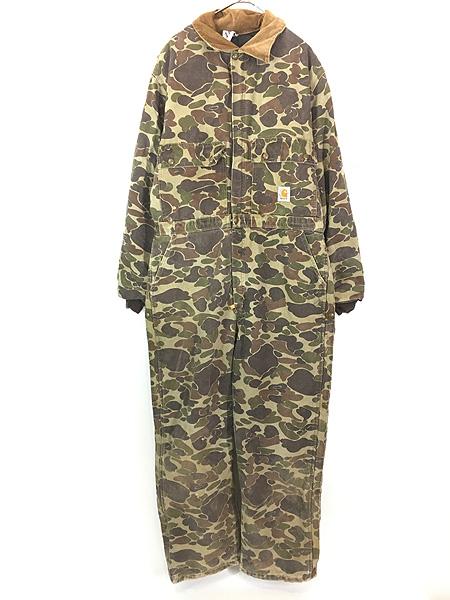 古着 80s USA製 Carhartt フロッグスキン ダック ハンター カモ パデット オールインワン つなぎ 40 Tall 古着