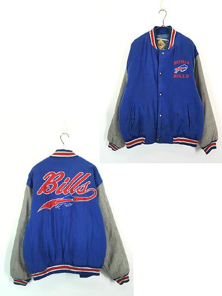 古着 90s NFL Buffalo Bills ビルズ パデット ウール スタジャン ジャケット L 古着