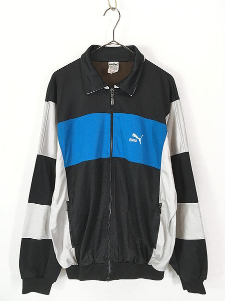 古着 90s PUMA ロゴ 刺しゅう 3カラー パネル 襟付き ジャージ トップ トラックスーツ XL 古着