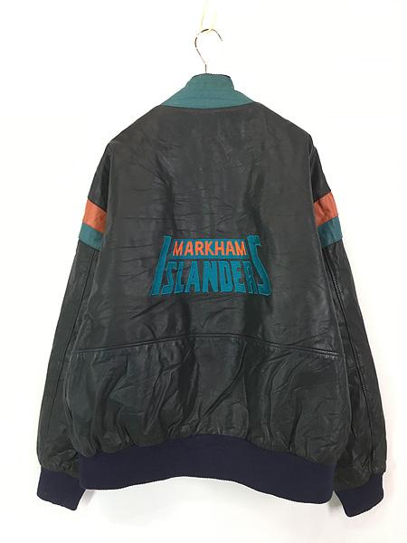 古着 90s MTHL Markham Islanders マークハム アイランダーズ 本革