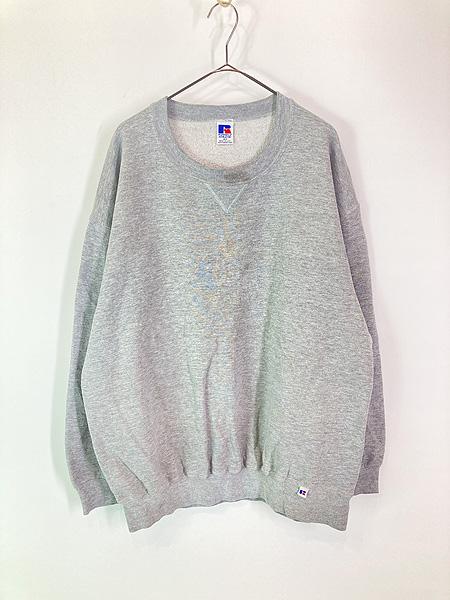 古着 90s USA製 Russell 無地 プレーン 前V セットイン スウェット トレーナー グレー XLT