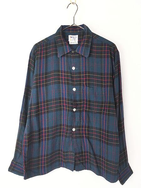 古着 60s Golden Key 好配色 タータン チェック ボックス レーヨン シャツ L