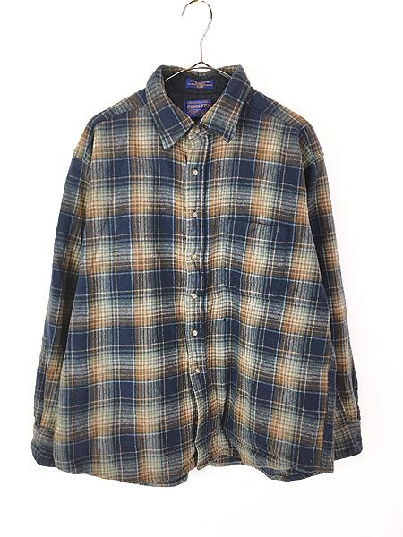 古着 90-00s Pendleton エルボーパッチ オンブレ シャドー チェック ウォッシャブル ウール シャツ XLの通販は 8,800円