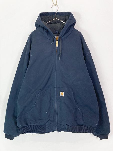古着 USA製 Carhartt ネイビー ダック 防寒 パデット アクティブ パーカー ジャケット XXL Tall 古着