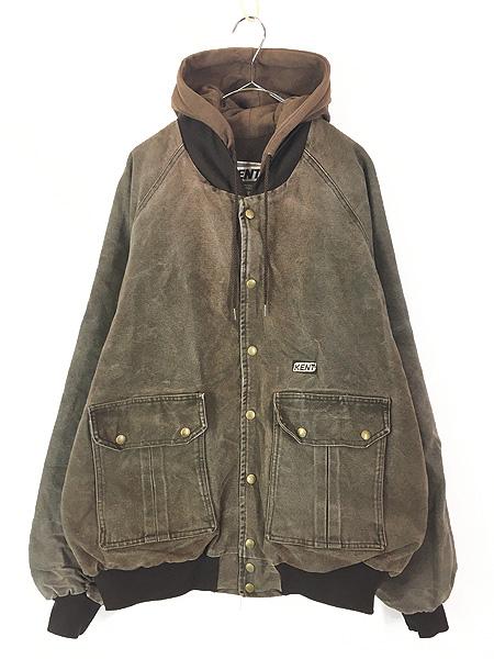 古着 90s USA製 KENT ケント 企業 刺しゅう ブラウン ダック 2way レイヤード ジャケット XL Tall 古着