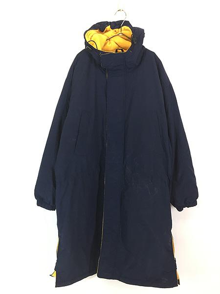 古着 90s LANDS' END 裏地 フリース 比翼 ナイロン ベンチ ロング コート パーカー L 古着
