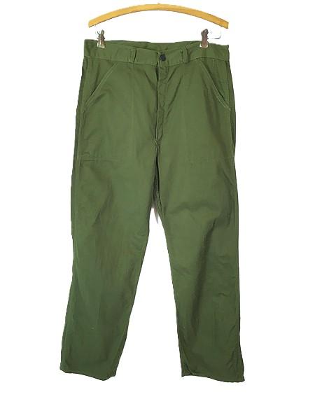 古着 60s 米軍 US ARMY 「カニ股」 100%コットンサテン ミリタリー ベイカー ユーティリティ パンツ ストレート W32 L31 ミント!!