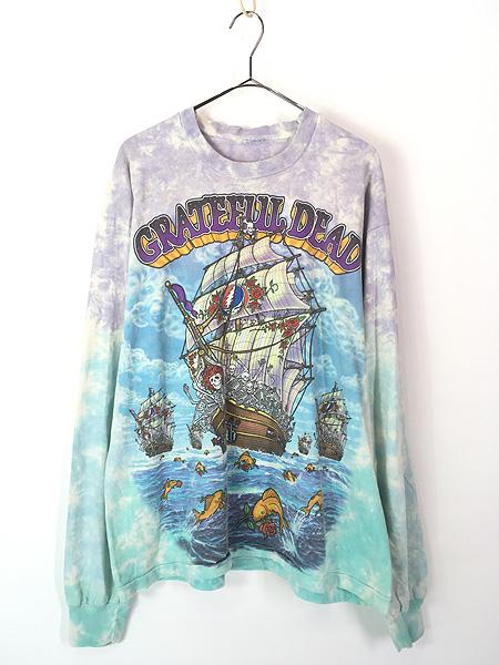 古着 90s Grateful Dead 「Ship of Fools」 スカル ローズ デッドベア ロック バンド タイダイ 長袖 Tシャツ ロンT カットソー XL位