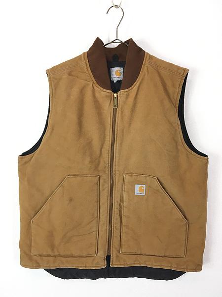 古着 Carhartt ブラウン ダック 首リブ パデット ベスト L 古着