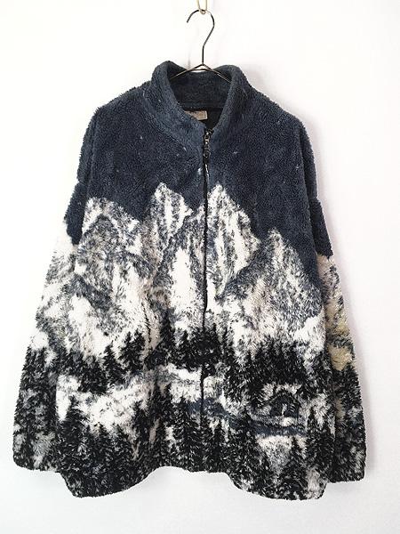 古着 90s USA製 BLACK MOUNTAIN ログハウス 湖 風景 総柄 フリース ジャケット XL 古着の通販は 9,075円