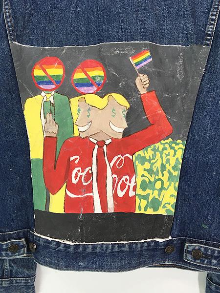 古着 90s 製 Levi's 75505 4thタイプ ハンド ペイント ブルー デニム トラッカー ジャケット Gジャン 42R 古着 90s Canada製 Levi's 75505 4thタイプ ハンド ペイント ブルー