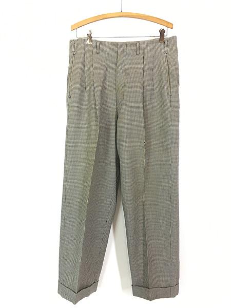古着 50s 腰帯なし ハイウエスト 格子 チェック ウール スラックス ロカビリー パンツ スリム W32 L29の通販は
