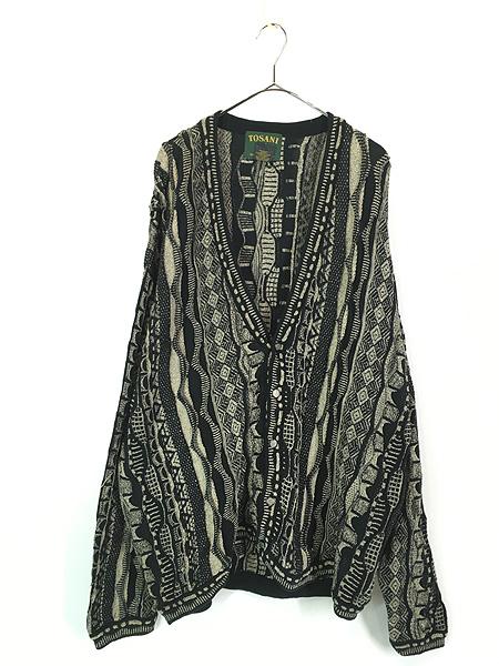 古着 90s Canada製 TOSANI 3D モノトーン ランダム ストライプ コットン ニット カーディガン L 古着の通販は 8,030円