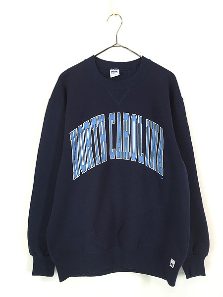 古着 90s USA製 Russell 「NORTH CAROLINA」 アーチ 前V スウェット トレーナー L 古着