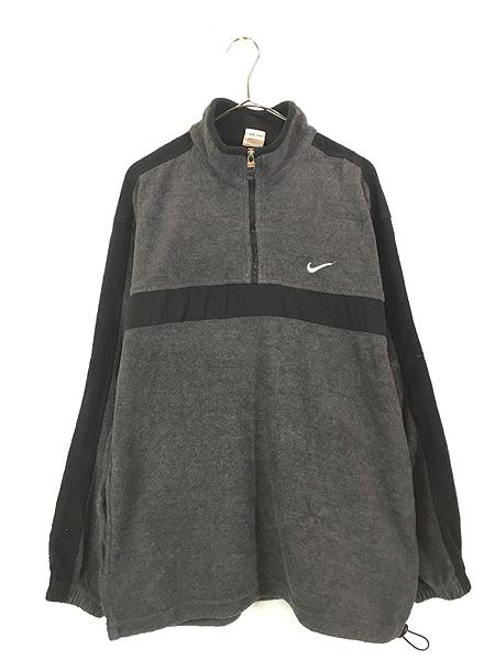 古着 90s USA製 NIKE ワンポイント 刺しゅう ポケット付 ハーフジップ フリース ジャケット L 古着