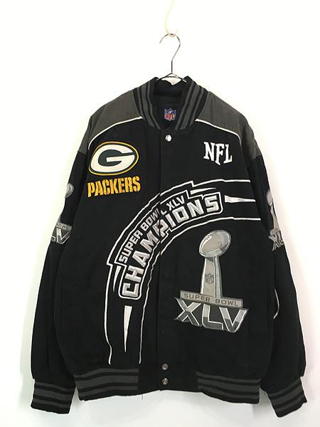 古着 NFL Green Bay Packers パッカーズ Super Bowl コットン スタジャン ジャケット L 古着カジュアルジャケット