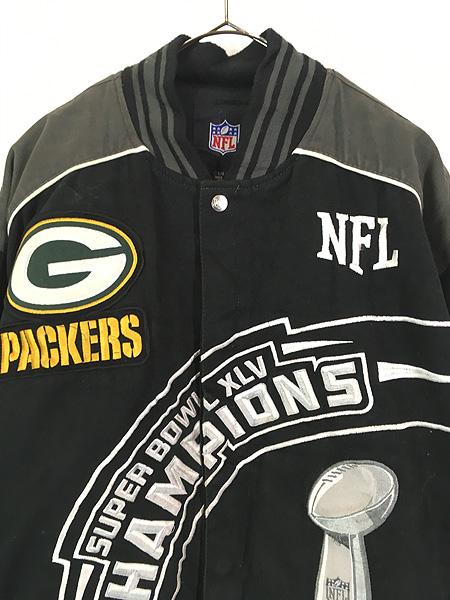 古着 NFL Green Bay Packers パッカーズ Super Bowl コットン スタジャン ジャケット L 古着