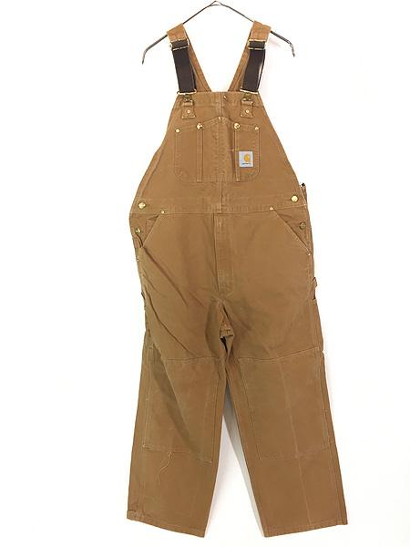 古着 90s Carhartt ブラウン ダック Wニー ワーク オーバーオール W39 L28 古着