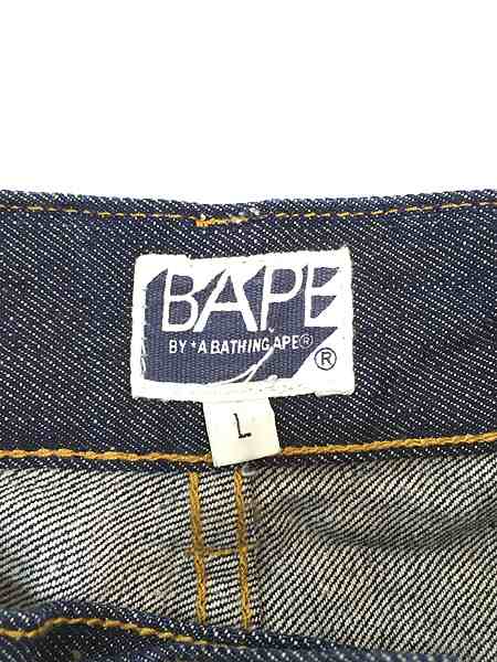 古着 90s 日本製 BAPE by A BATHING APE 初期 ペンキ ロゴ デニム パンツ ジーンズ ストレート W35 L33 古着