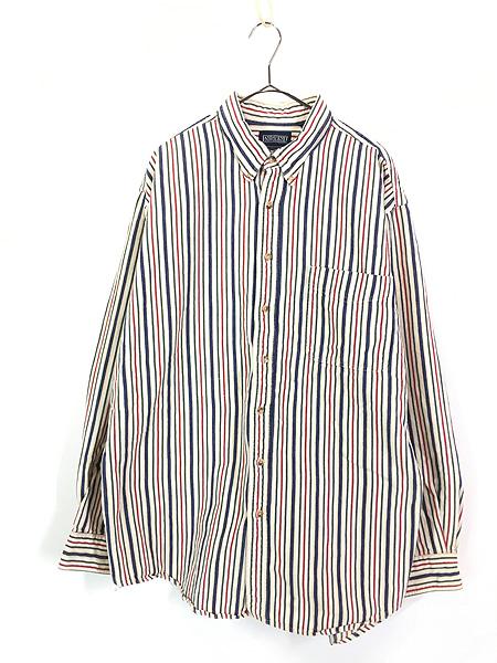 古着 90s USA製 LANDS' END マルチ ストライプ ホワイト デニム ボタンダウン シャツ XL TALLの通販は 5,742円