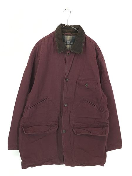 90's バナナリパブリック 襟レザー本革 ハンティング カバーオール M 古着 90s BANANA REPUBLIC 本革 レザー襟 コットン キャンバス
