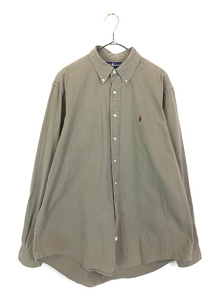 古着 90s Ralph Lauren ワンポイント ソリッド コットン ツイル BD シャツ グレージュ XL 古着の通販は 5,203円