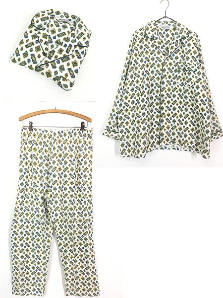 「Deadstock」 古着 70s K-Mart 小紋柄 総柄 フランネル コットン パジャマ シャツ & パンツ セットアップ L
