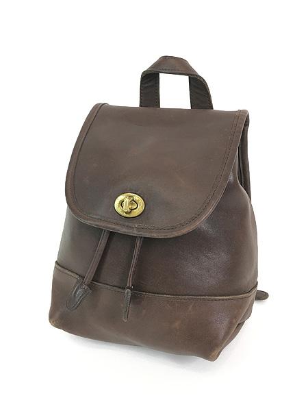 雑貨 古着 90s OLD COACH コーチ 本革 レザー リュックサック バッグ 茶 小型 古着の通販は