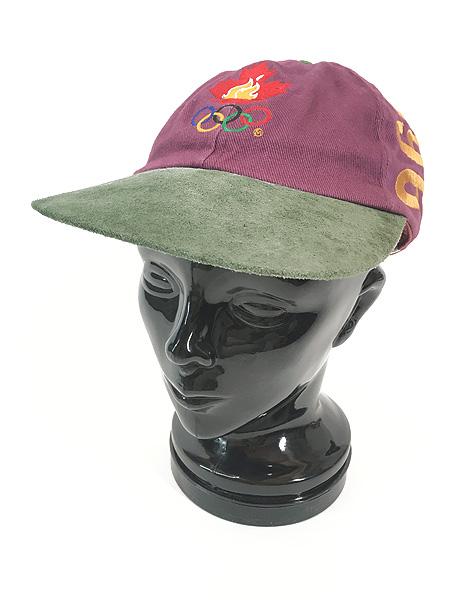 雑貨 古着 90s アトランタ 五輪 オリンピック 刺しゅう コットン×スエード レザー キャップ 帽子 古着の通販は