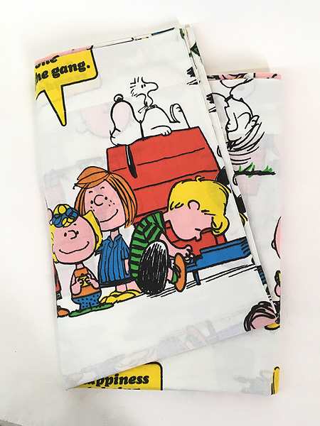 雑貨 古着 70s Snoopy スヌーピーと仲間たち キャラクター ベッドシーツ カバー TWIN位 古着