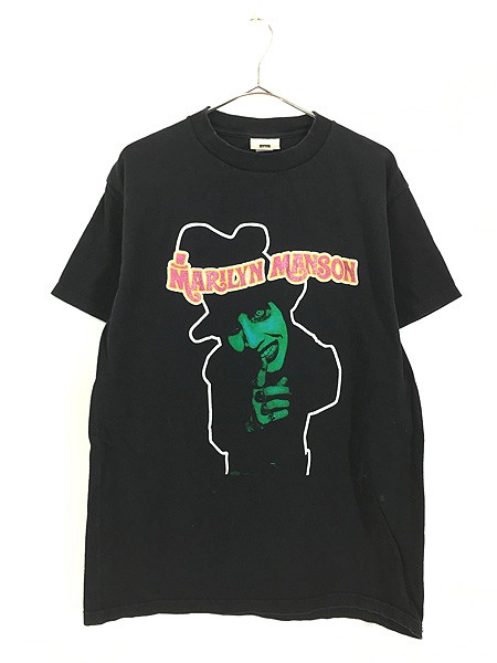 古着 90s Marilyn Manson 「Smells like children」 ラメプリント グラフィック ハード ロック バンド Tシャツ L 美品!!