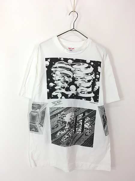 古着 90s USA製 M.C. Escher エッシャー 「水たまり」 豪華 マルチ トリック アート だまし絵 Tシャツ L｜au PAY  マーケット