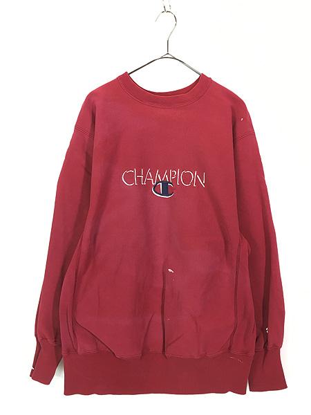 古着 90s Champion Reverse Weave BIG ロゴ 刺しゅう リバース スウェット 赤 XL 古着