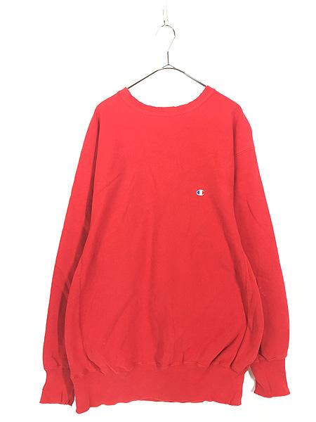 古着 90s Champion Reverse Weave 青目 ワンポイント リバース スウェット 赤 L位 古着
