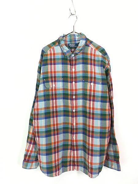 古着 Polo Ralph Lauren カラフル チェック リネン シルク ワーク シャツ XXL 古着の通販は 6,078円