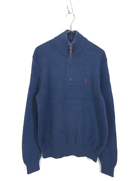 古着 Polo Ralph Lauren ワンポイント ハーフジップ 上質 ピマコットン ニット セーター 青 M 古着の通販は 5,544円