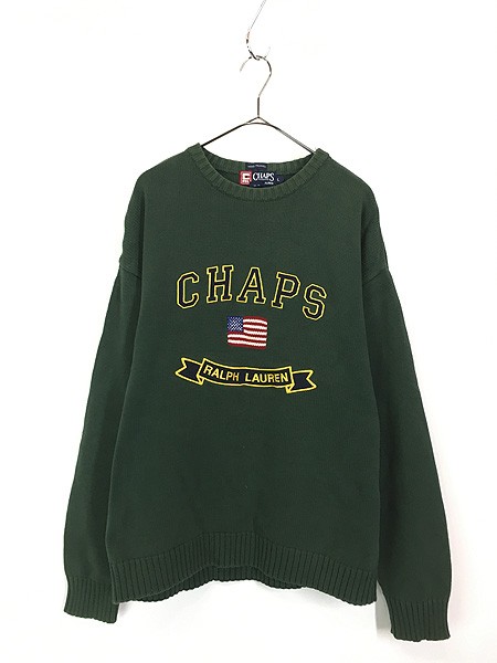 古着 90s CHAPS Ralph Lauren 星条旗 フラッグ 刺しゅう コットン ニット セーター L 古着の通販は