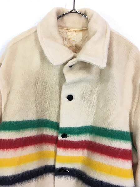 古着 60-70s Canada製 Hudson's Bay マルチ ボーダー ウール ブランケット コート XL 美品!!の通販は