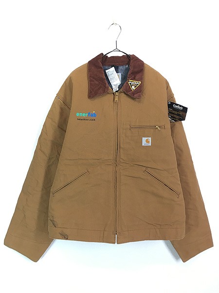 「Deadstock」 古着 90s USA製 Carhartt 裏地 ストライプ ブランケット ブラウン ダック デトロイト ジャケット 52 古着