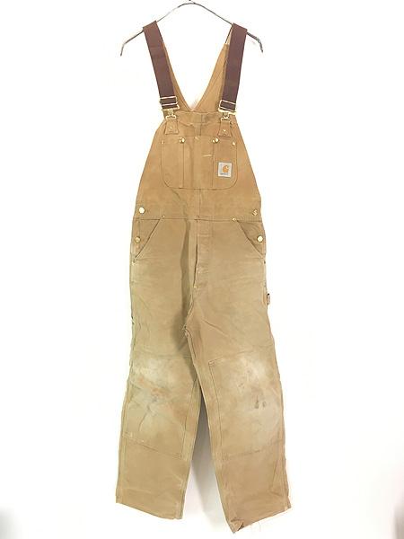 古着 80s USA製 Carhartt ブラウン ダック Wニー ワーク オーバーオール W33 L29 古着の通販は