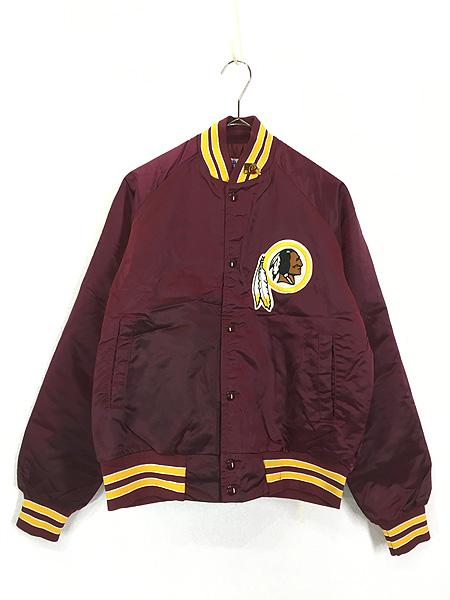 古着 90s USA製 NFL Washington Redskins レッドスキンズ 光沢 サテン スタジャン ジャケット ピンバッチ付 S 古着