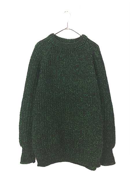 古着 80s UK製 Cottage Knitwear 黒×緑 2tone ローゲージ ウール ハンド ニット セーター XLの通販は 7,920円