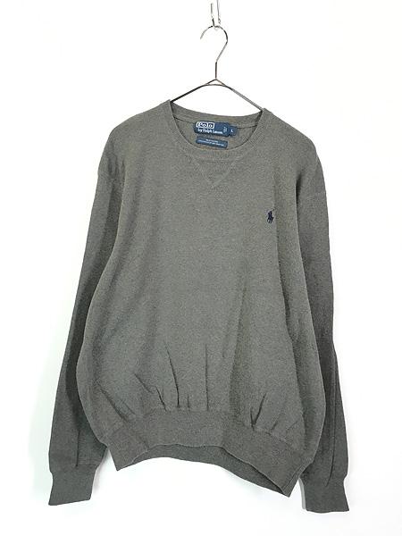 古着 Polo Ralph Lauren ワンポイント 前V ハイゲージ コットン ニット セーター グレー L 古着の通販は