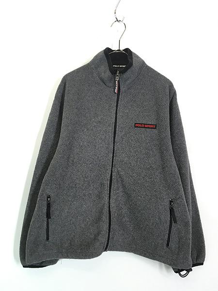 古着 90s USA製 POLO SPORT Ralph Lauren ロゴ テープ フリース ジャケット グレー XL 古着