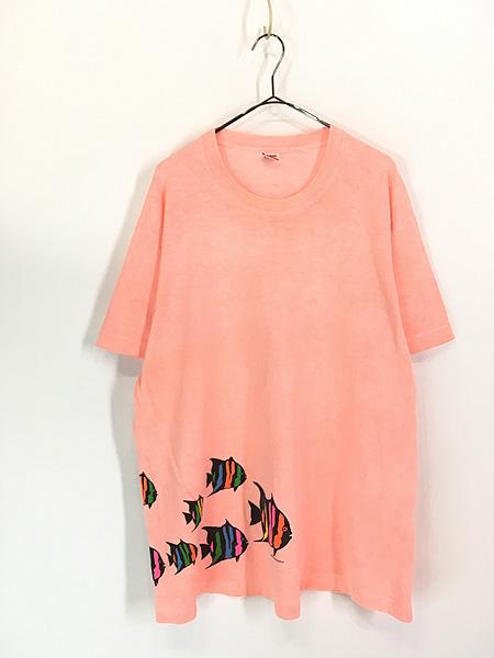 古着 90s USA製 カラフル フィッシュ おさかな ネオン Tシャツ XL 古着の通販は 5,203円