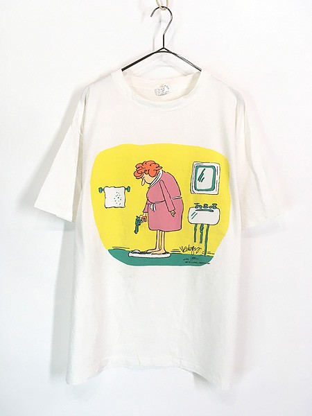 古着 90s USA製 LIFE line 体重計 vs マダム シュール コミカル ポップ アート Tシャツ XL 古着