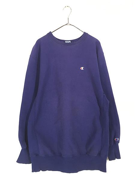 古着 90s USA製 Champion Reverse Weave ワンポイント リバース スウェット 青紫 XXL 古着